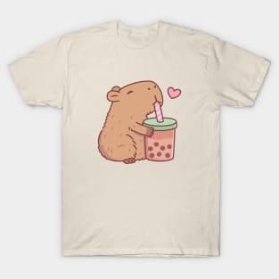 Cute Capybara Loves Bubble Tea T-Shirt